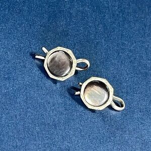 Vintage Abalone Mother of Pearl Cufflinks Silver Sliding Pin Studs Deco